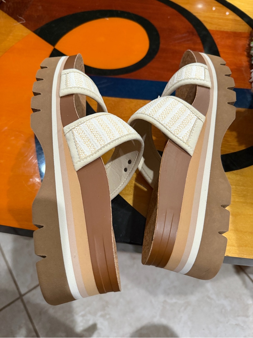 Reef Cream Double-Strap Cork Platform Slides . - Picture 3 of 11